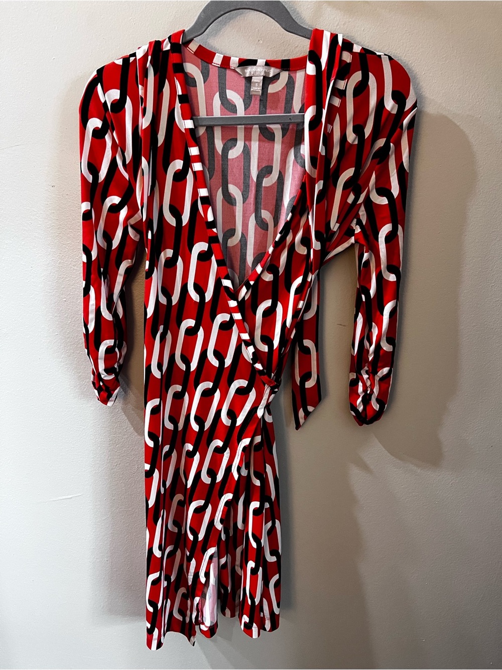 Banana Republic Red, Black & White Chain-Link Wrap Dress